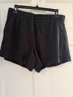 Black Women's Athletic Shorts with Perforated Hem